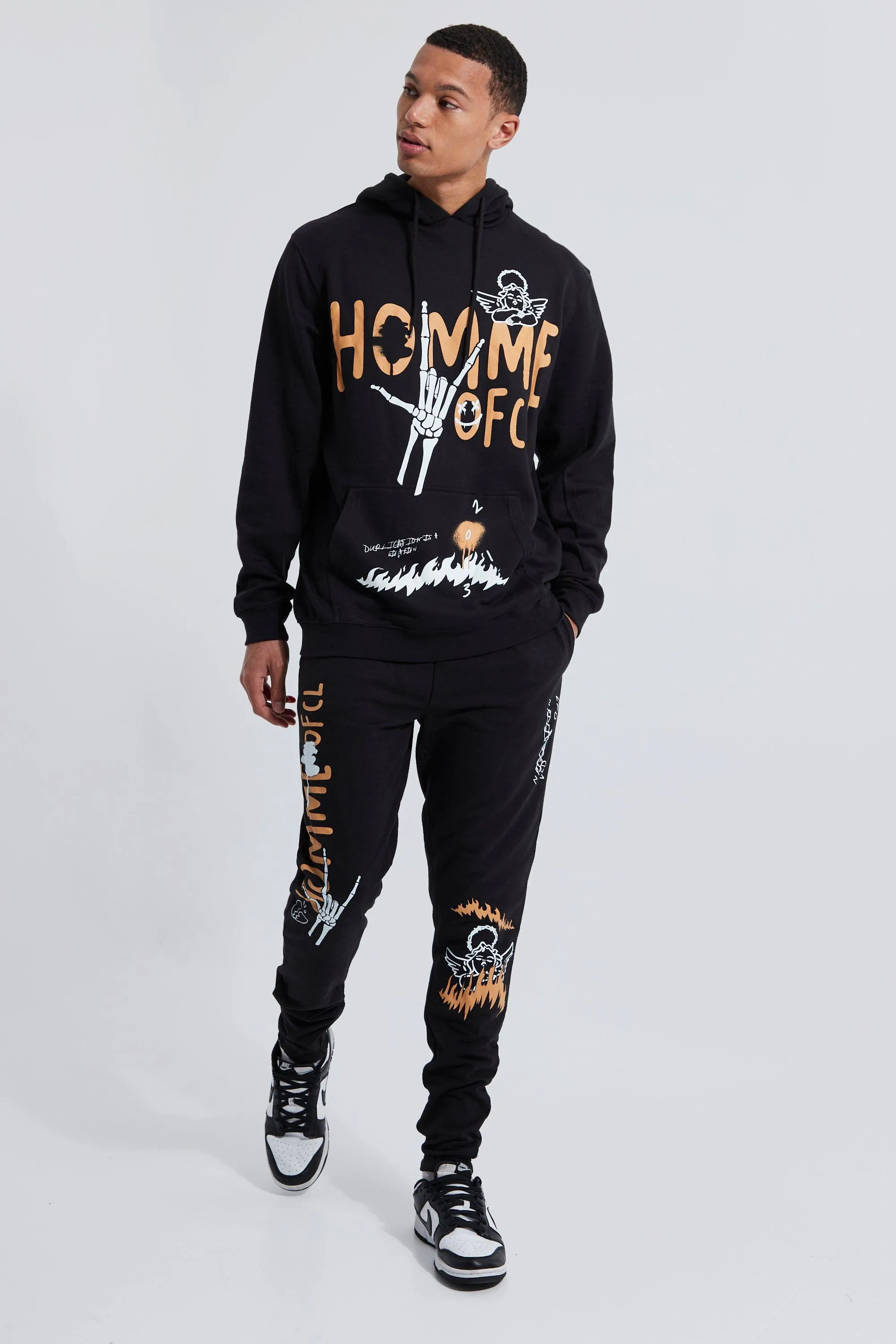 Tall Graffiti Doodle Graphic Hooded Tracksuit