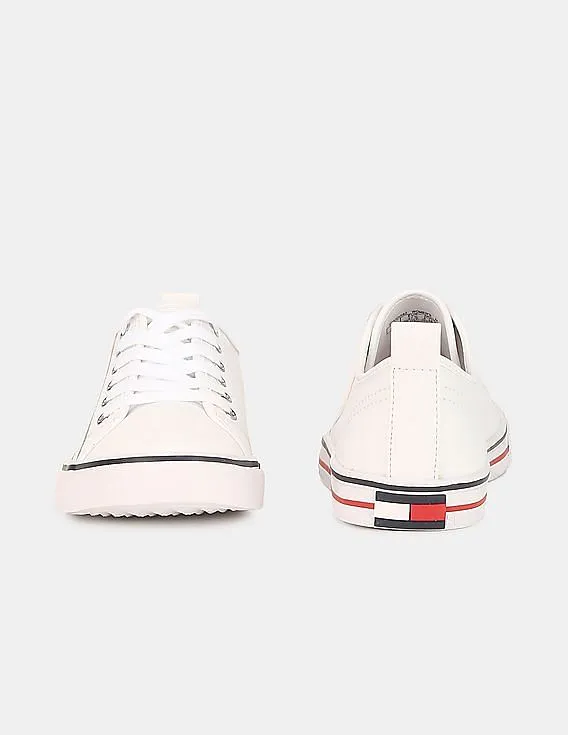 Tommy Hilfiger Women White Round Toe Lace Up Sneakers