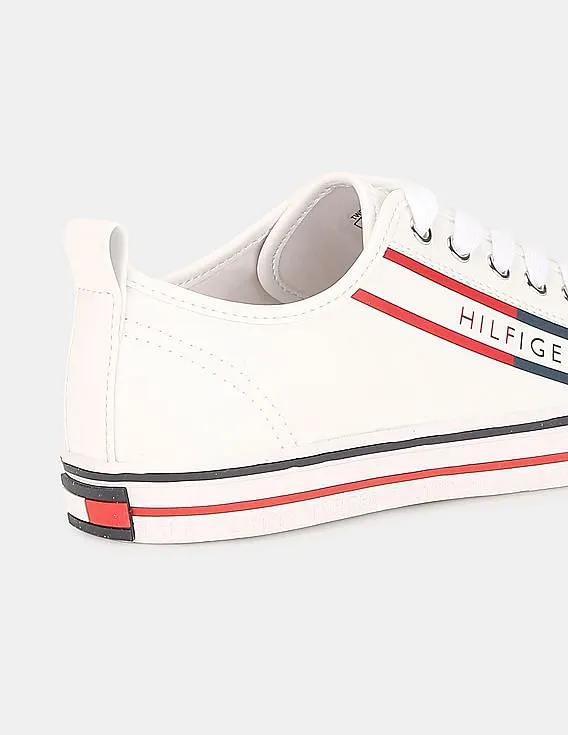 Tommy Hilfiger Women White Round Toe Lace Up Sneakers