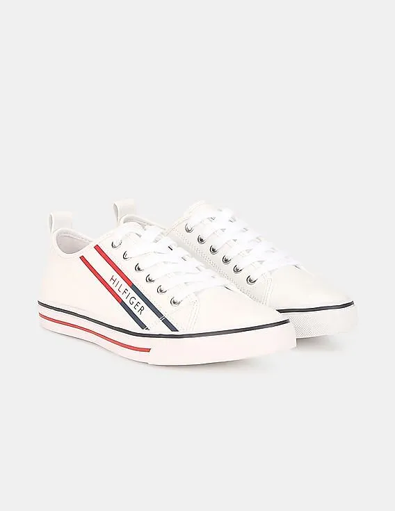 Tommy Hilfiger Women White Round Toe Lace Up Sneakers