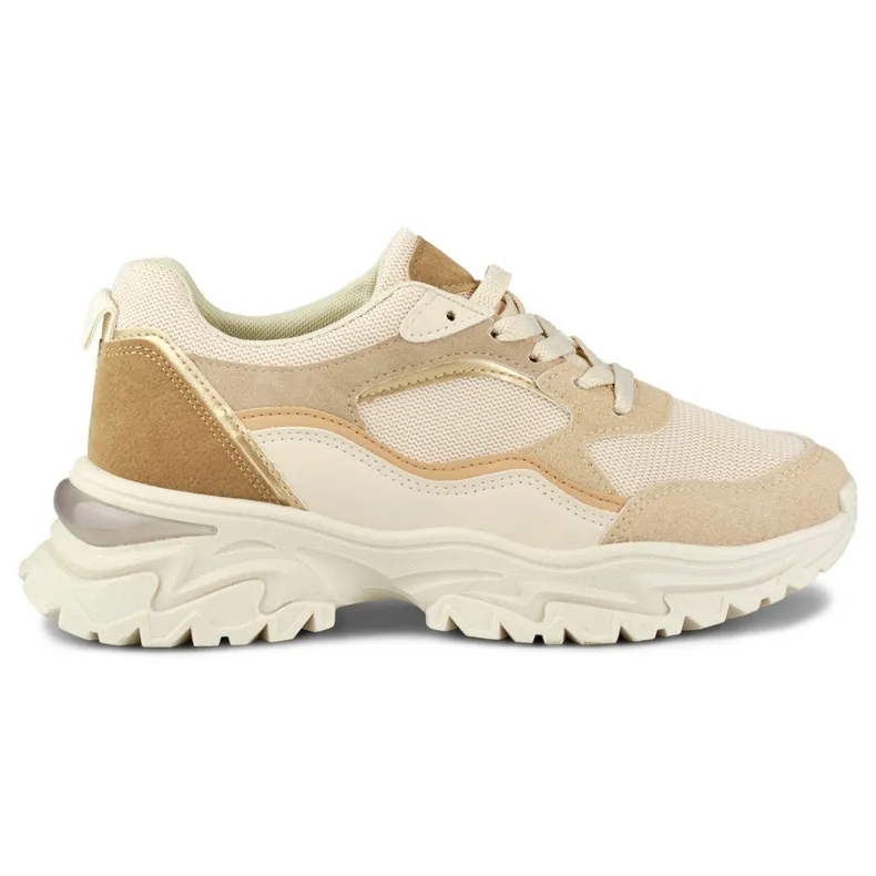 Women's beige sneakers on a white sole