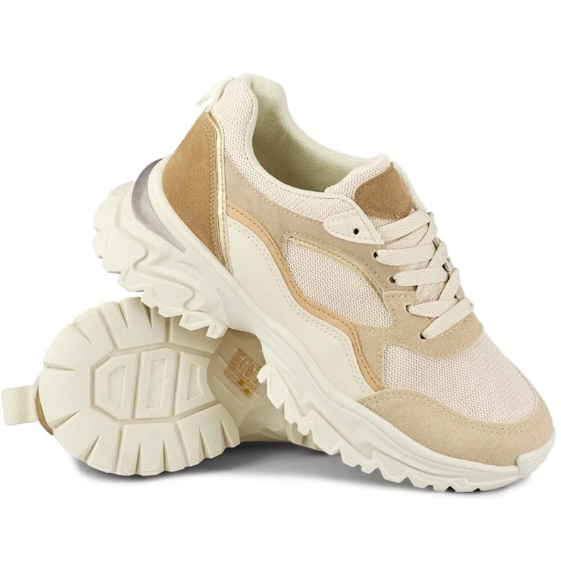 Women's beige sneakers on a white sole