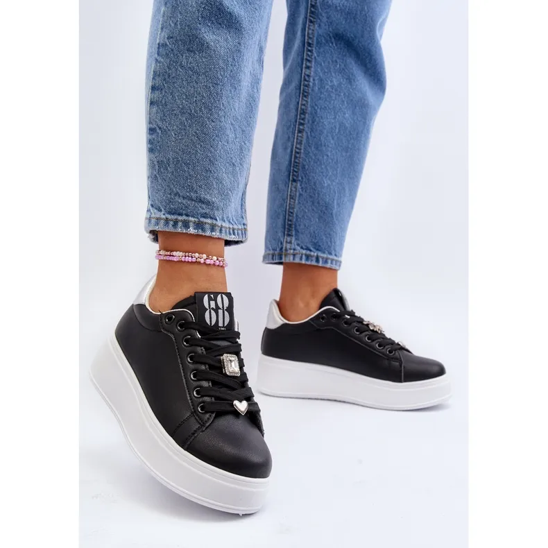 Women's Platform Sneakers With Decorations, Black Herbisa