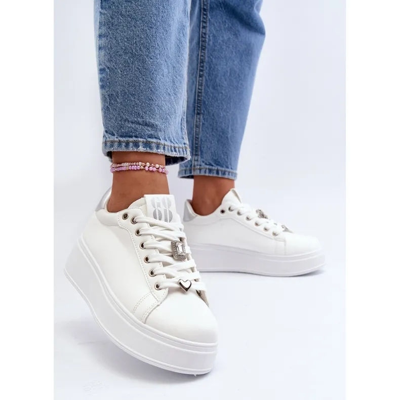 Women's Platform Sneakers With Decorations, White Herbisa