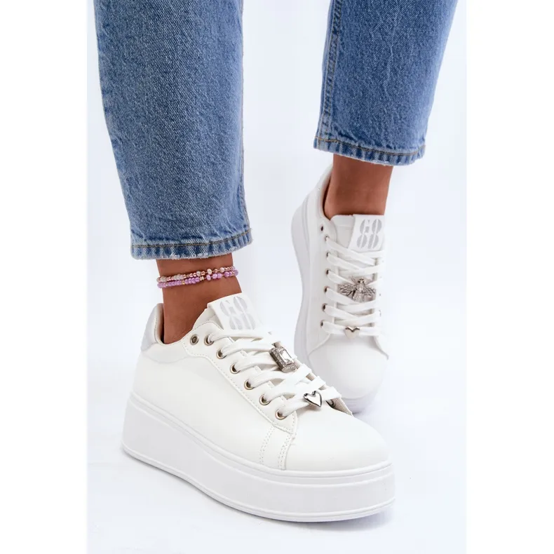 Women's Platform Sneakers With Decorations, White Herbisa