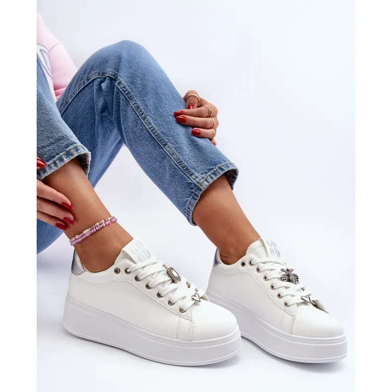 Women's Platform Sneakers With Decorations, White Herbisa