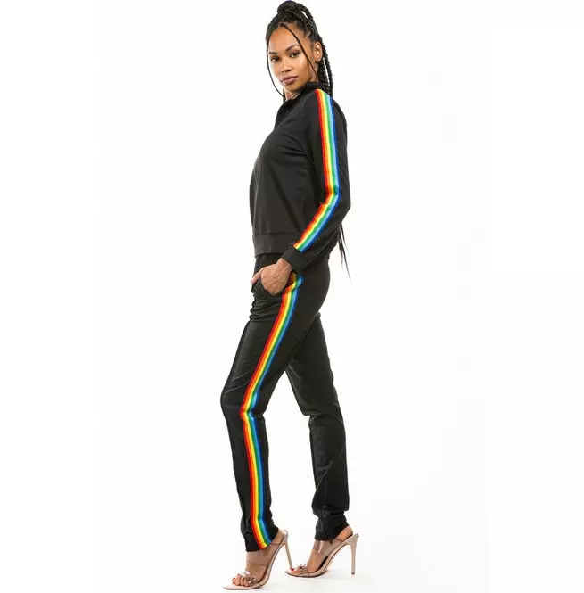 Women's Black Zipper Tracksuit With Colorful Straps