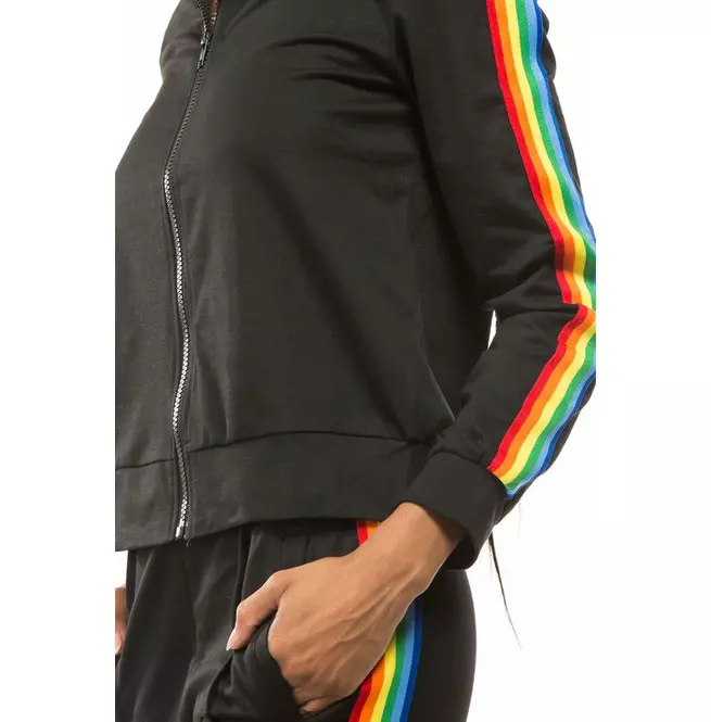 Women's Black Zipper Tracksuit With Colorful Straps