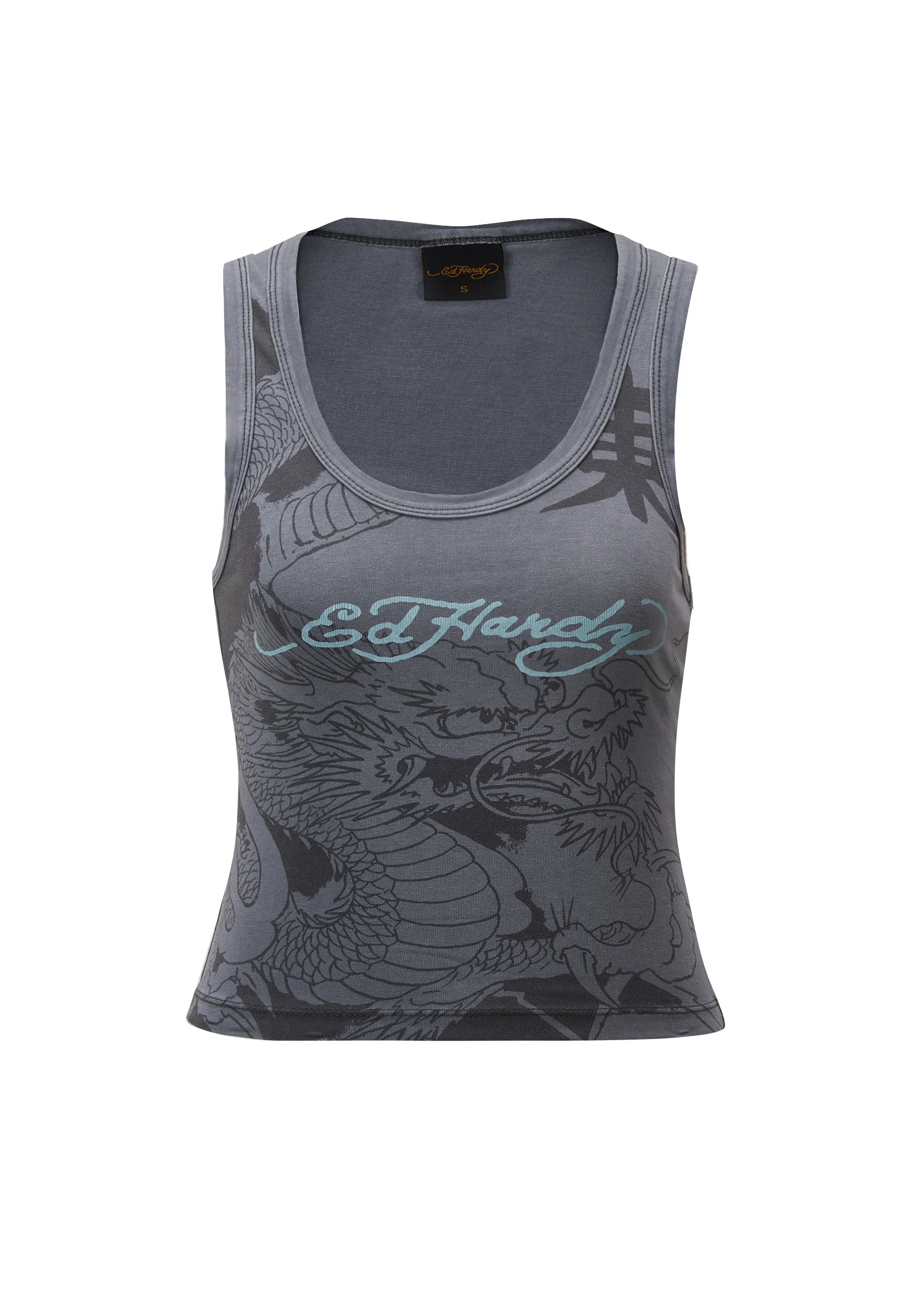 Womens Vibrant Dragon Cropped Vest - Charcoal