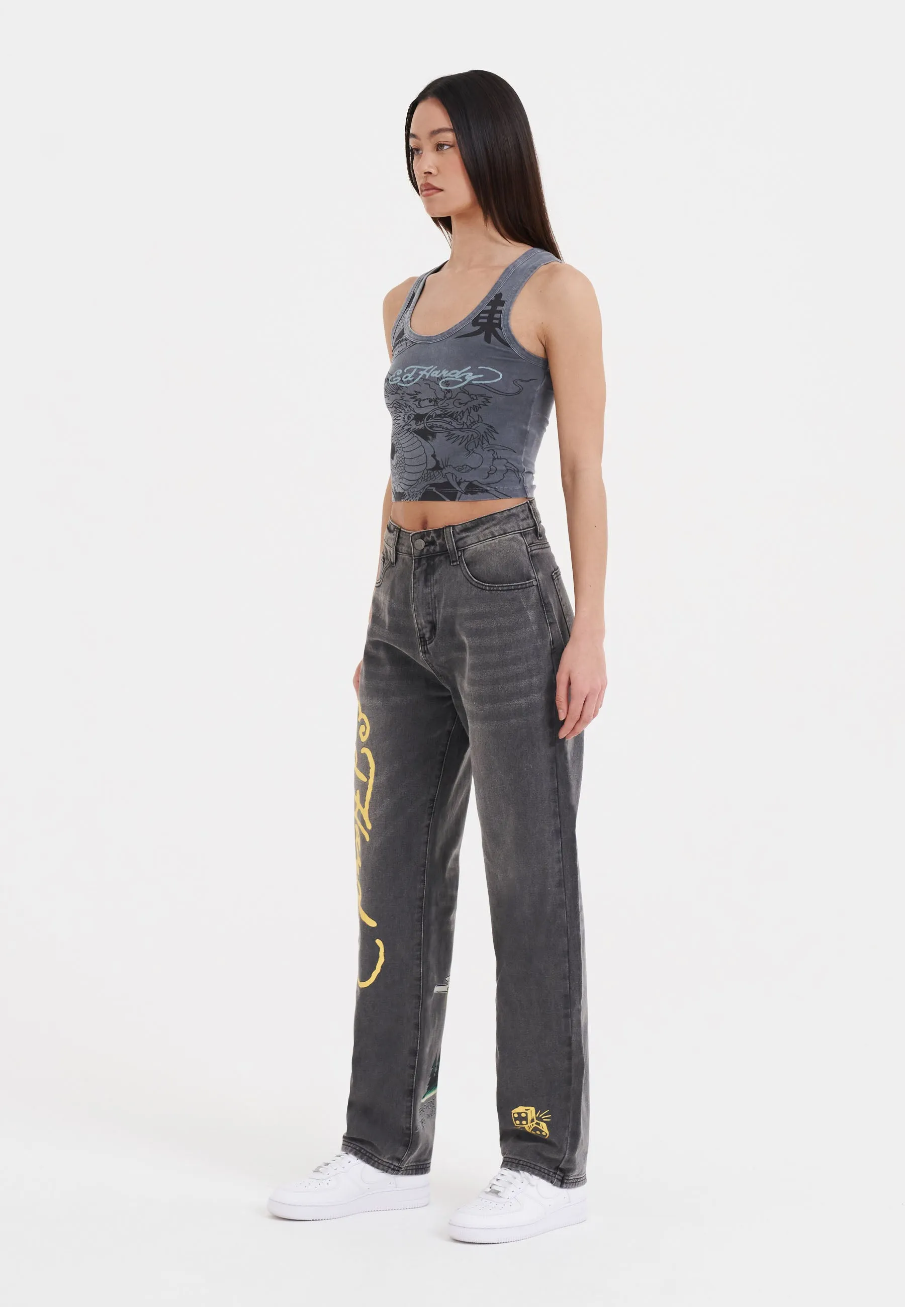 Womens Vibrant Dragon Cropped Vest - Charcoal